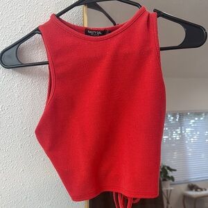 Nasty Gal Red Asymmetrical Sleeveless Crop Tank Top
